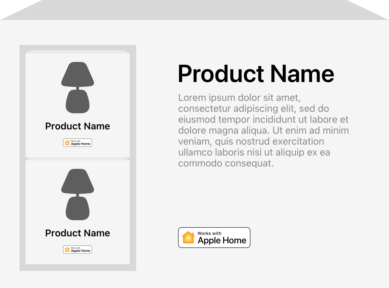 Example of the Works with Apple&nbsp;Home badge on point-of-sale signage.