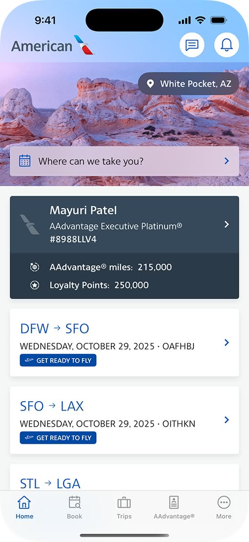 重新设计之前的 American Airlines App 界面