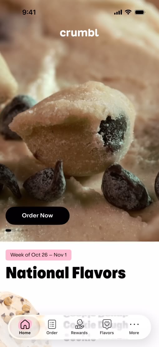采用 Liquid Glass 设计的 Crumbl App