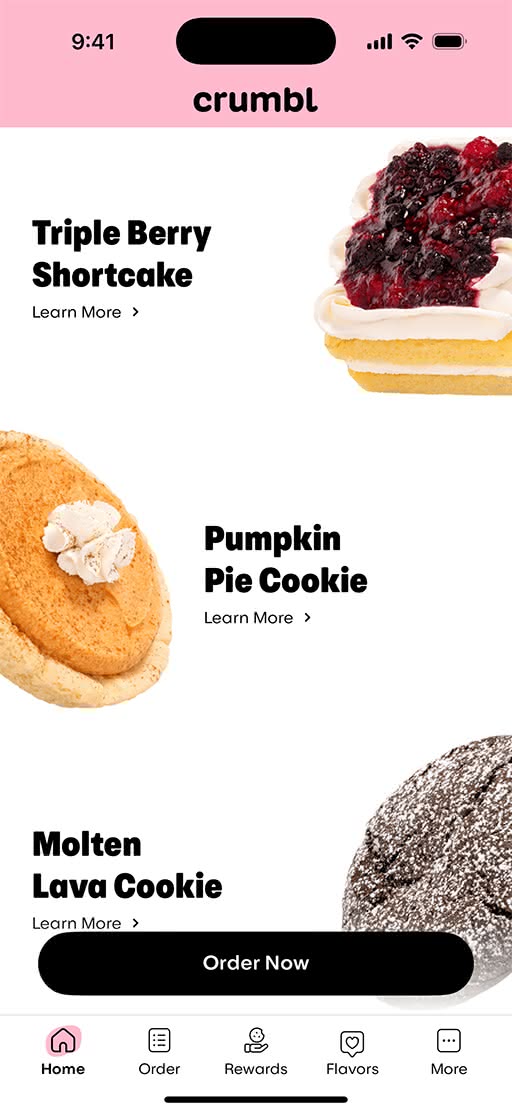 重新设计之前的 Crumbl App 界面