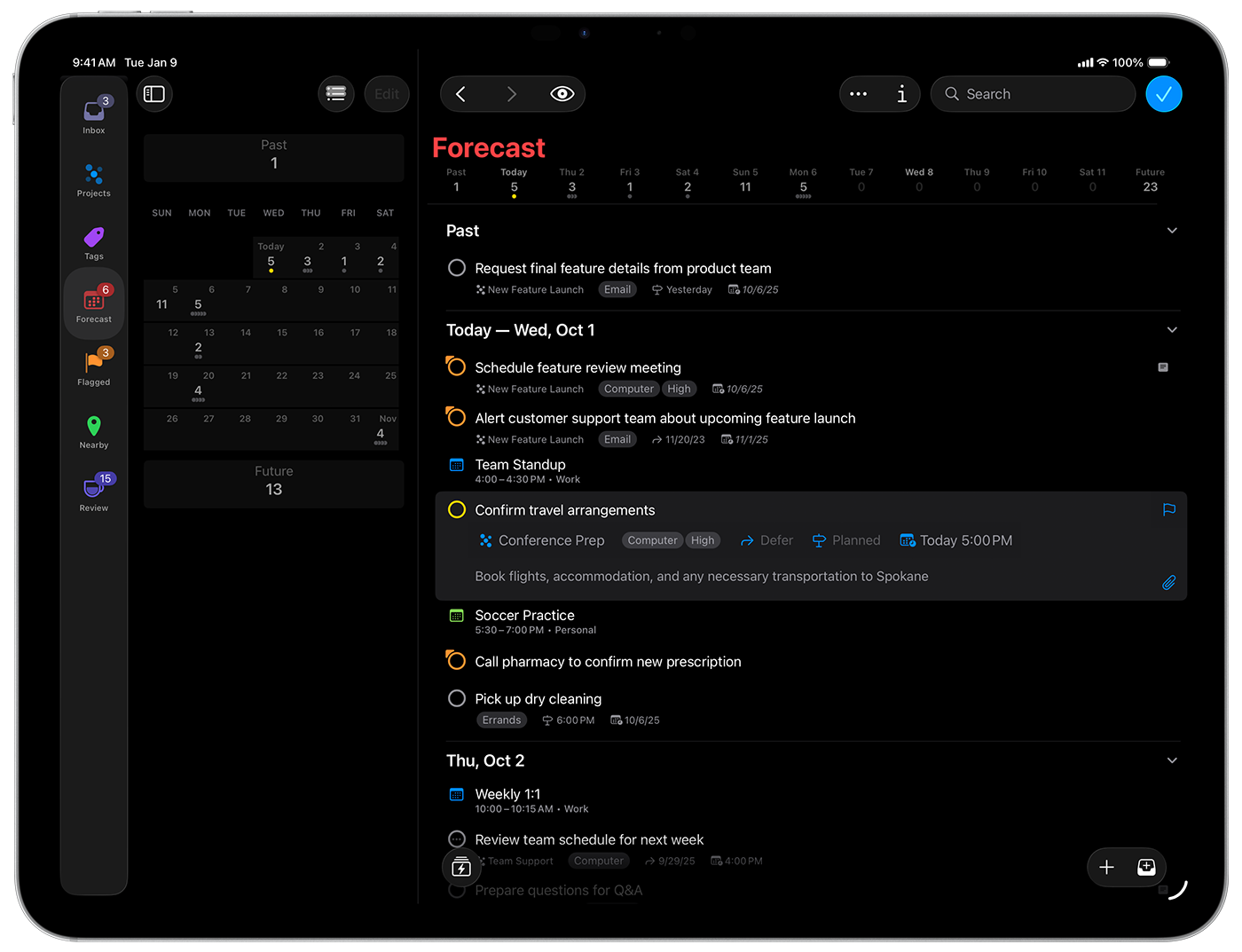 iPad 上的 OmniFocus 4 界面