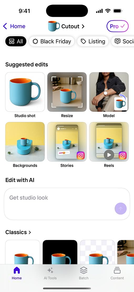 重新设计之前的 Photoroom App 界面