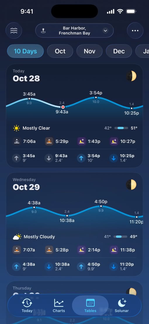 具有 Liquid Glass 界面的 Tide Guide App