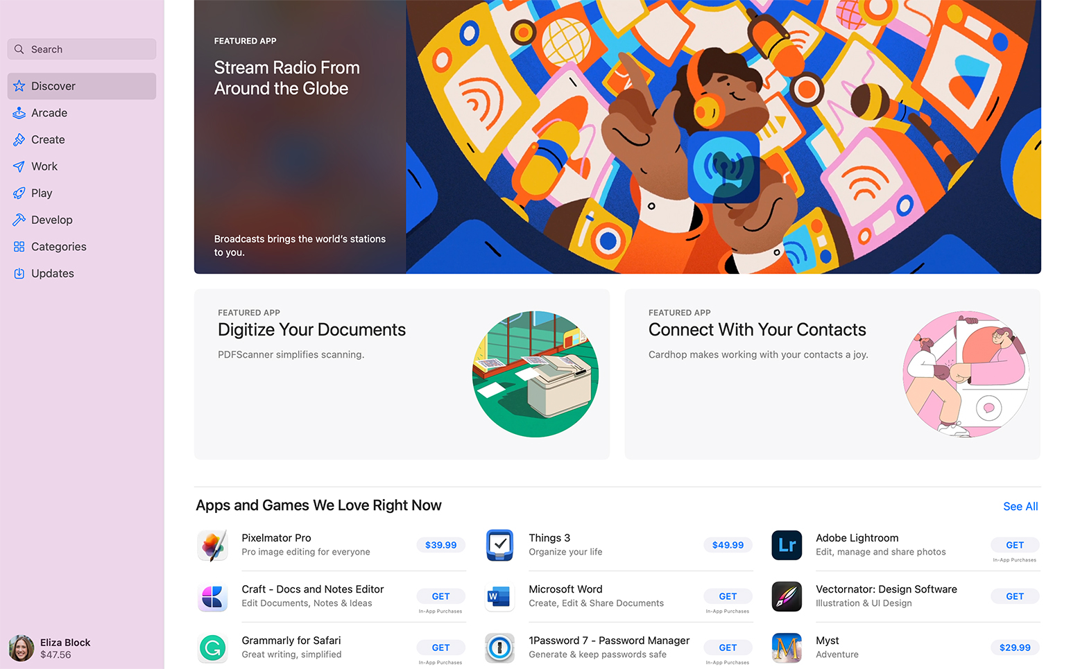 Mac App Store screenshot showing featured apps and discovery interface