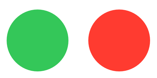 Example of inaccessible status indicators: two circles differentiated only by color, green and red.
